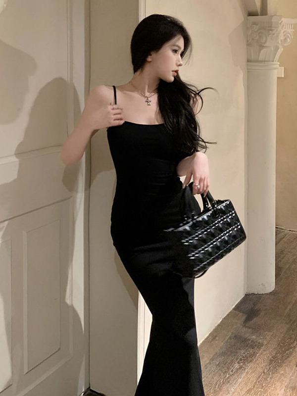 Women'S Young Fashion - Afslankende visstaartjurk met hoge taille, Koreaanse