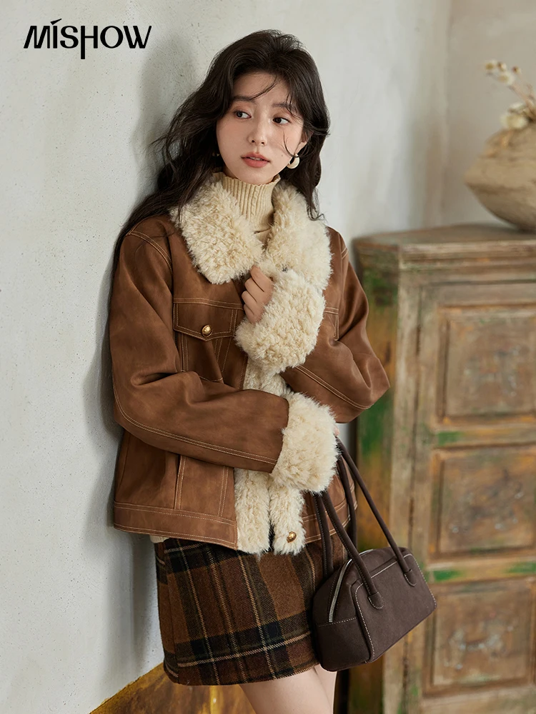 Women'S Fashion Leather Jacket - Mishow Leer Bont Jas Vrouwen Lamswol