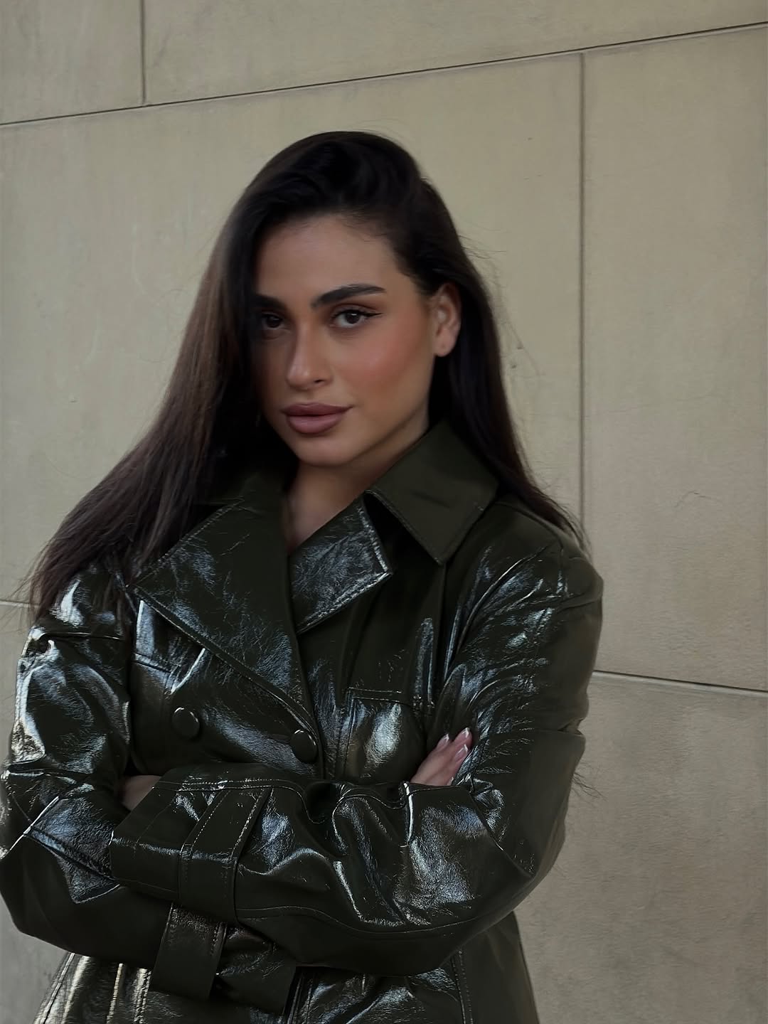 Women'S Fashion Leather Jacket - Donkerbruine lakleren rok, leren jasje met