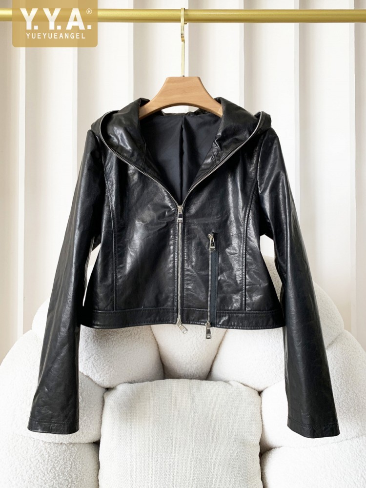 Women'S Fashion Leather Jacket - Herfst Casual Damesmode Rits Slanke Koe