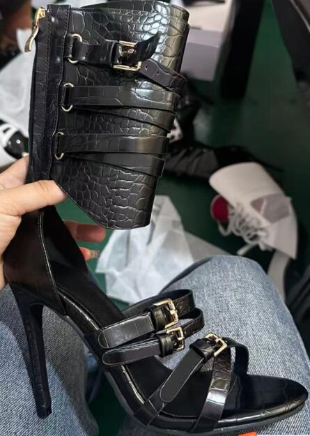 Fashion Women Belt - Sexy zwart lederen open teen sandalen