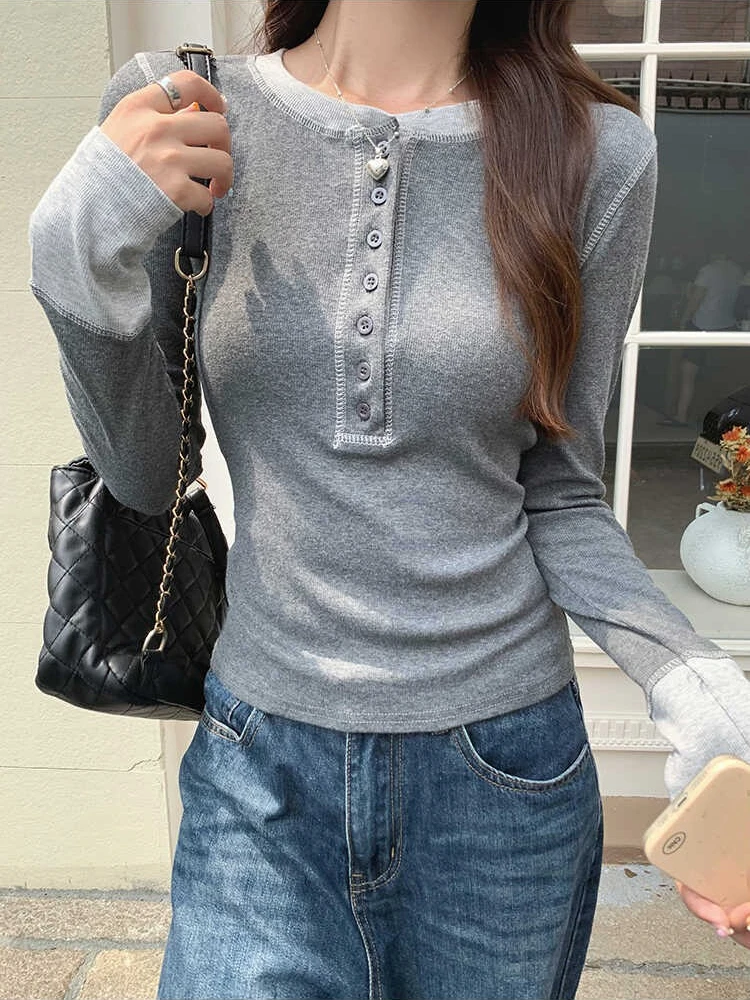 Women'S Fashion Tops - Y2K Patchwork T-shirt 2025, Contrastkleurige Grunge