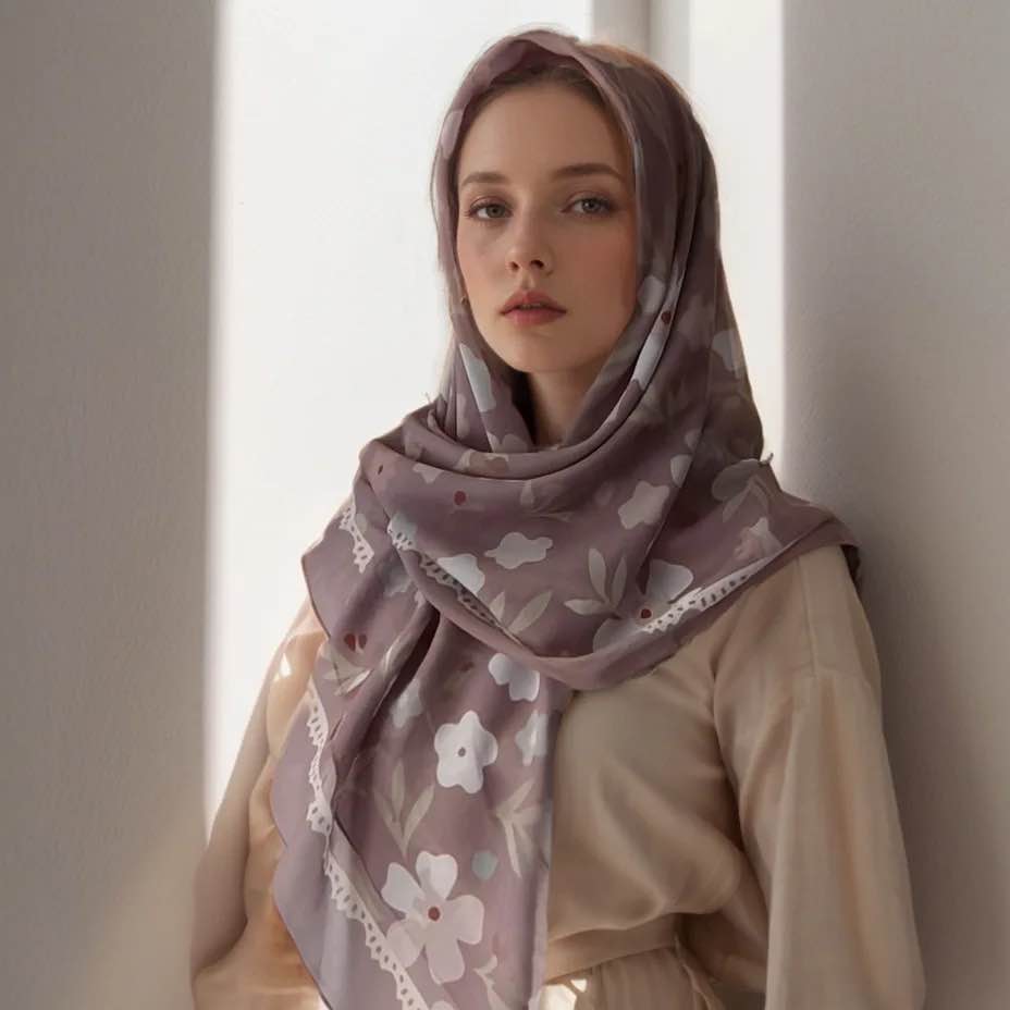 Women Fashion Malaysia - Maleisië Bloemen Gedrukt 110e Vierkante Sjaal
