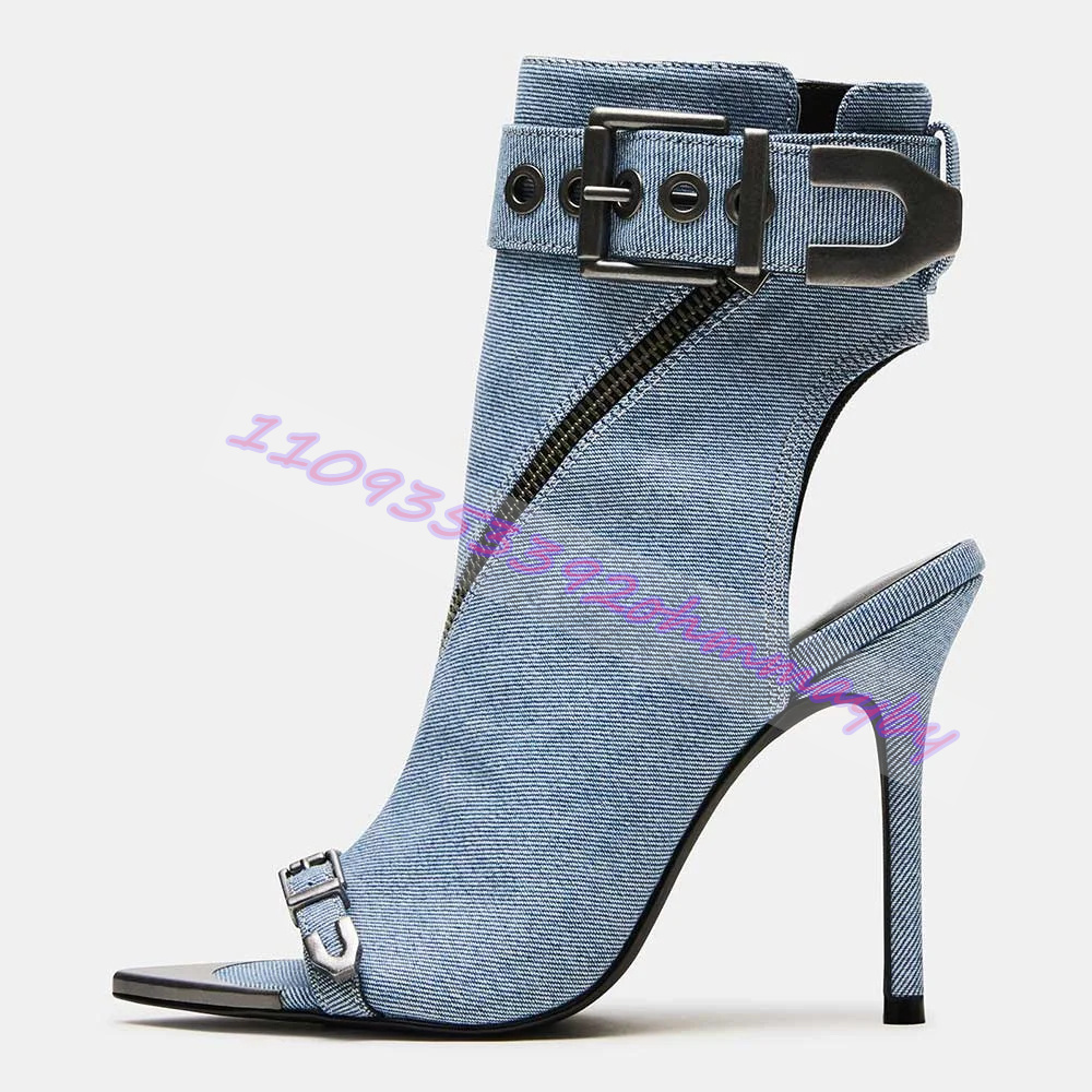 Fashion Women Belt - Zomer blauwe denim laarzen met spitse
