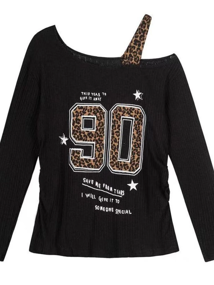 Women'S Fashion Tops - Y2K patchwork T-shirt met luipaardprint dames