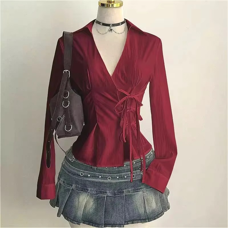 Women'S Y2K Fashion Aesthetic - Mode Lange Mouwen Blouses Sexy Vrouwen