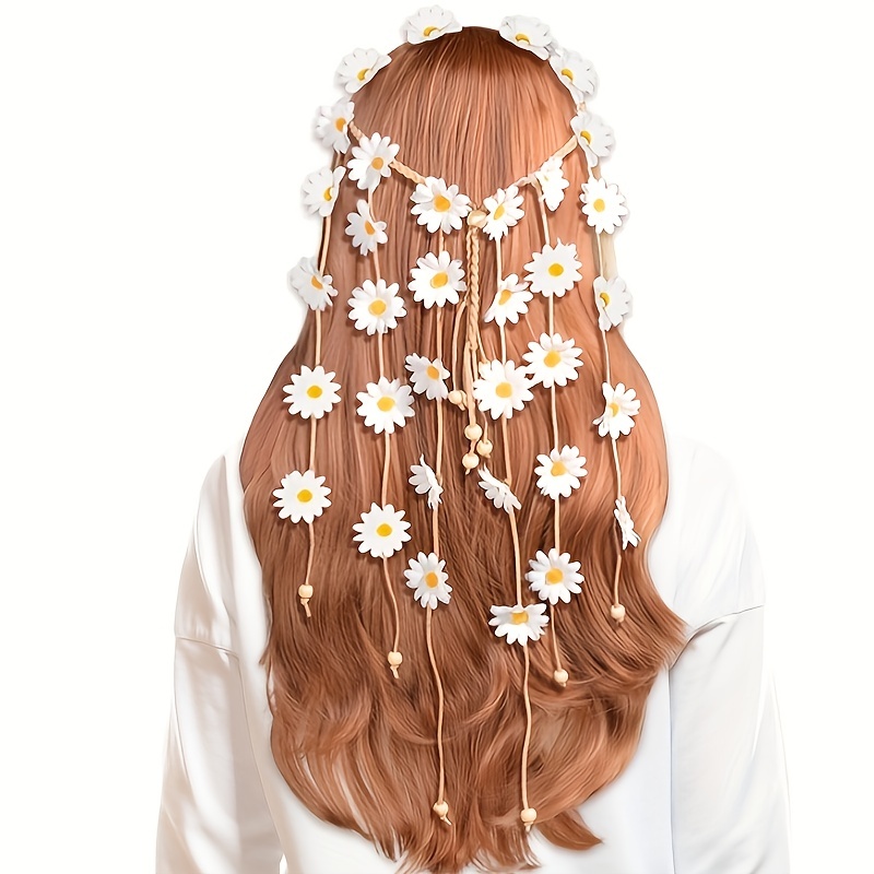 Women'S Fashion In The 70S - Bloem hippie hoofdband, bloemenkroon, zomerzonnebloem haaraccessoires