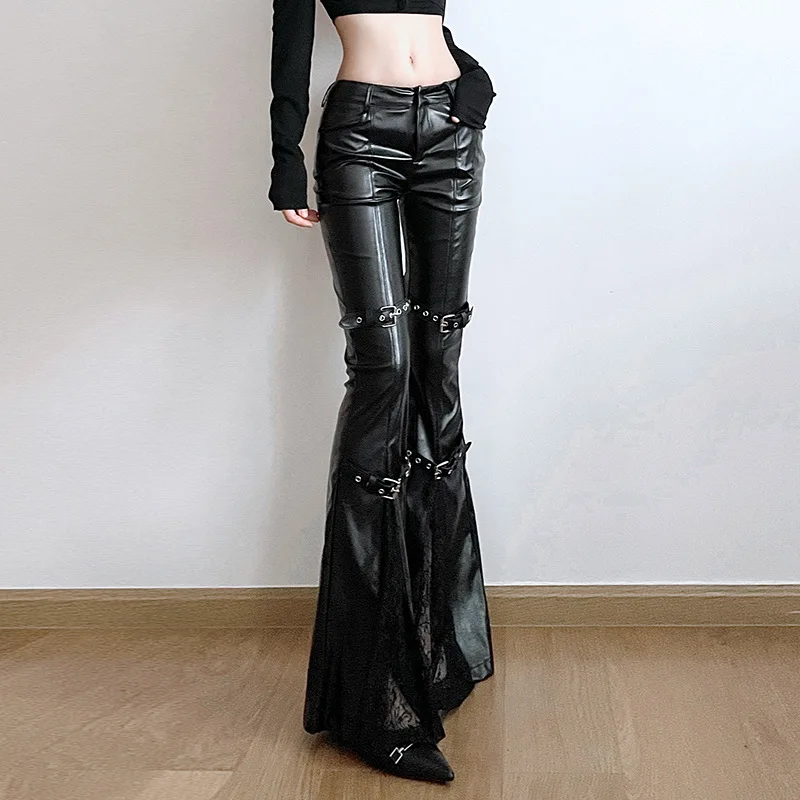 Dames PU lederen flare broek,  - Women'S Y2K Fashion Aesthetic recensie en prijs