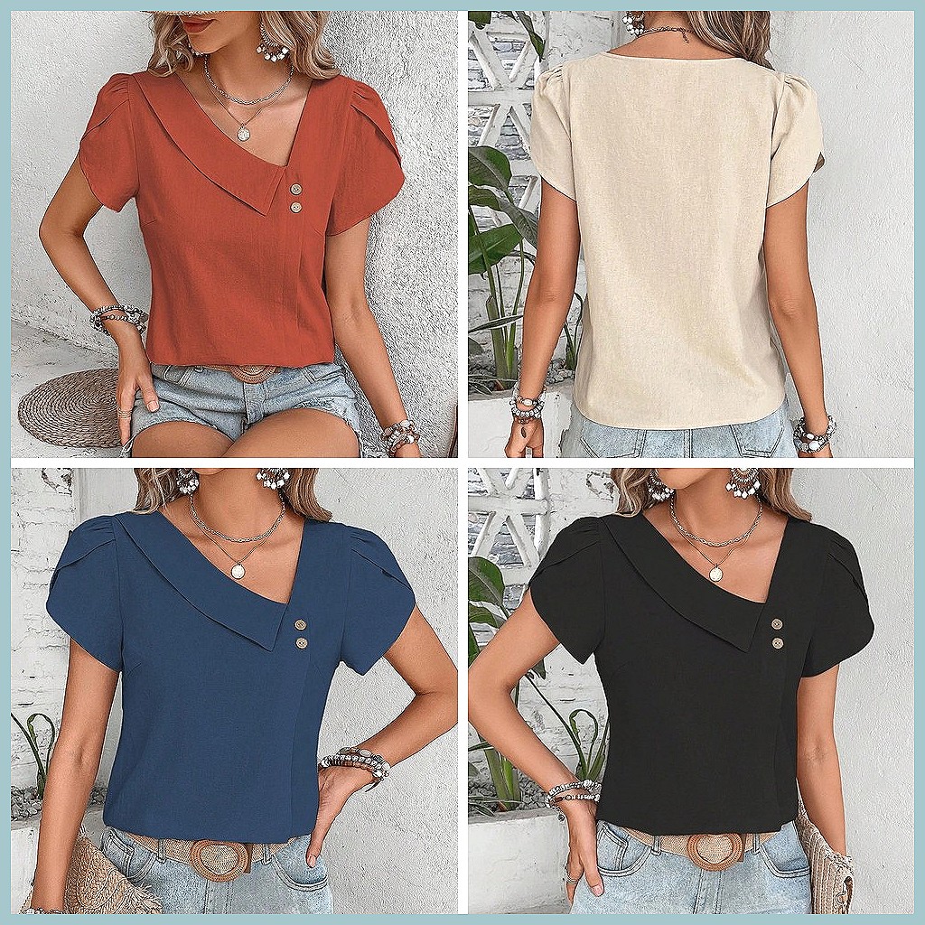 Zomerblouse 2024 in effen kleu - Women'S Fashion Tops recensie en prijs